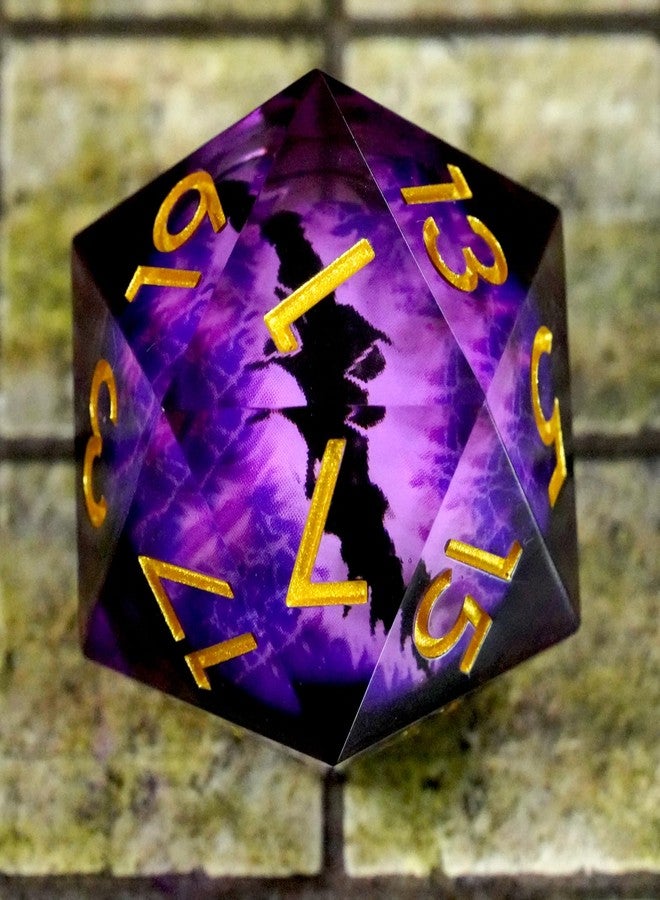 Maywin Handmade Sharp Edge 33mm Large Dice.Moving Dragon Eyeball Core Single Large D20 with Gift Box for Dungeons and Dragons(Purple Streak Lightning Eyeball-Gold Ink) - Image 4